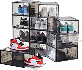 Photo 1 of 12 Pack Shoe Organizer, Black Boot Boxes Stackable Closet Organizers and Storage Containers Space Saving Plastic Storage Bins, Drop Front Sneaker Box Display Cases for Collectibles Room Organization
