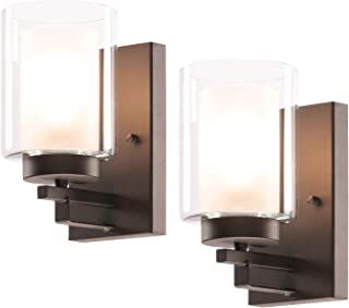 Photo 1 of XiNBEi Lighting Wall Light, 1 Light Bathroom Vanity Lighting with Dual Glass, Dark Bronze Indoor Wall Mount Light 2 Pack XB-W1195-1-2DB
