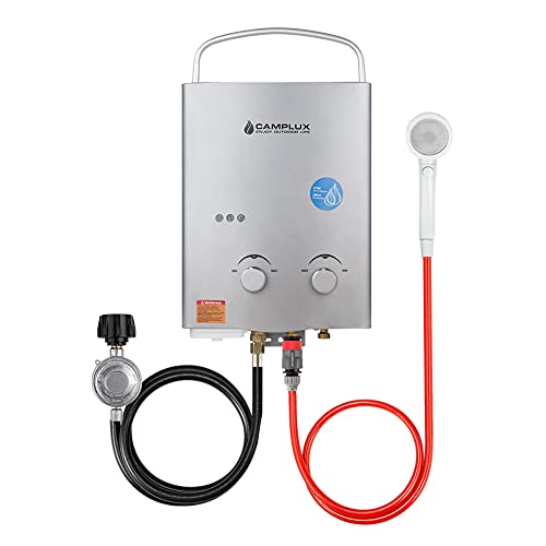 Photo 1 of Camplux 5L 1.32 GPM Portable Propane Water Heater, Outdoor Tankless Gas Water Heater for Camping Trip, Gray
