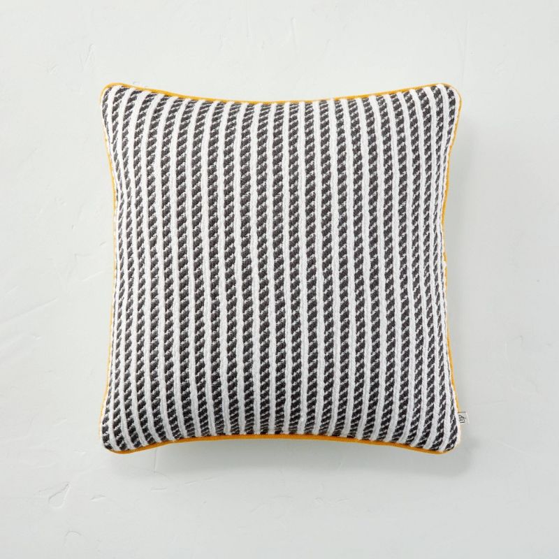 Photo 1 of 18" X 18" Ticking Stripe Indoor/Outdoor Square Throw Pillow - Hearth & Hand™ with Magnolia
