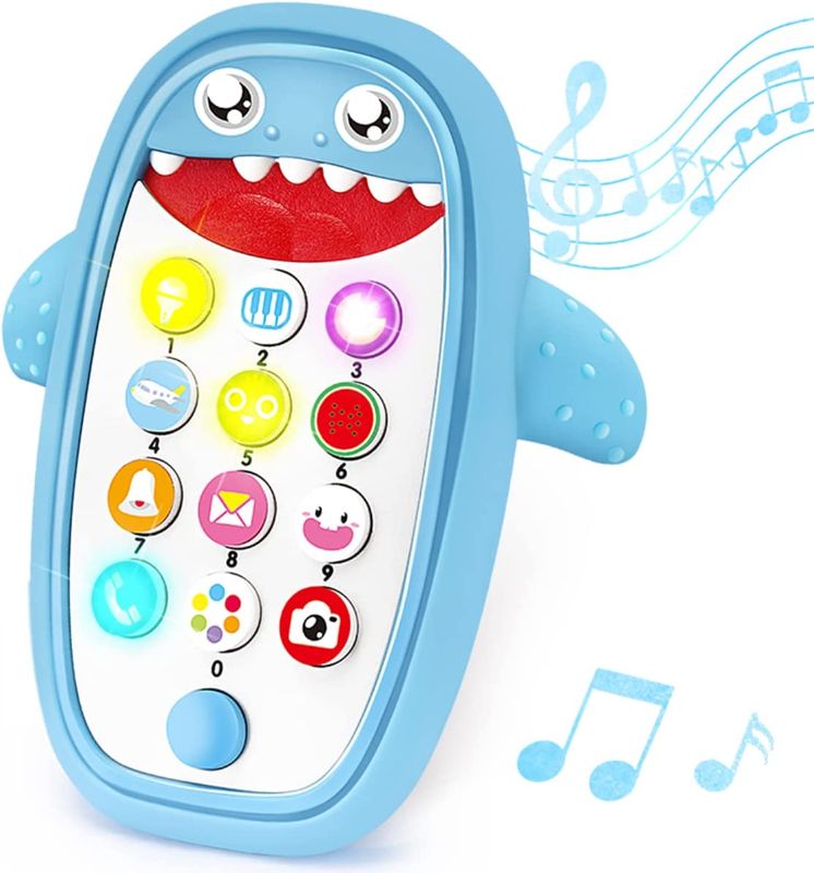 Photo 1 of Baby Shark Cell Phone Toy with Removable Teether Case, Light, Music & Adjustable Volume Kids Play & Learn Fake Phone for Infant & Toddler, Preschool Birthday Gift for Girl Boy 0-6, 6-18 Months (Blue)
