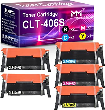 Photo 1 of MM MUCH & MORE Compatible Toner Cartridge Replacement for Samsung CLT-406S 406S to use with CLX-3305FW 3306FW 3307FW SL-C460FW C462FW C463FW CLP-365W 367W (2 Black, Cyan, Yellow, Magenta) 5-Pack
