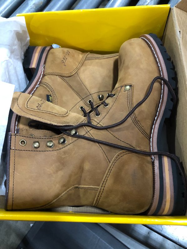 Photo 1 of Ad Tec 9in Logger Crazy Horse Leather Work Boots for Men - Plain Soft Toe & Shock Absorbing Non Slip Rubber Lug Sole, Size 10 1/2