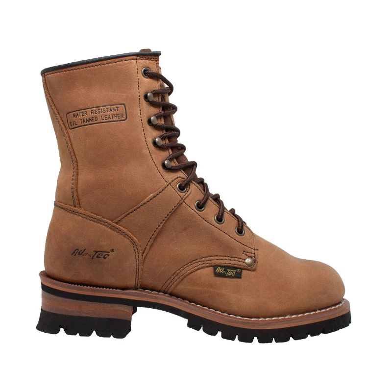 Photo 1 of Ad Tec 9in Logger Crazy Horse Leather Work Boots for Men - Plain Soft Toe & Shock Absorbing Non Slip Rubber Lug Sole, Size 10 1/2