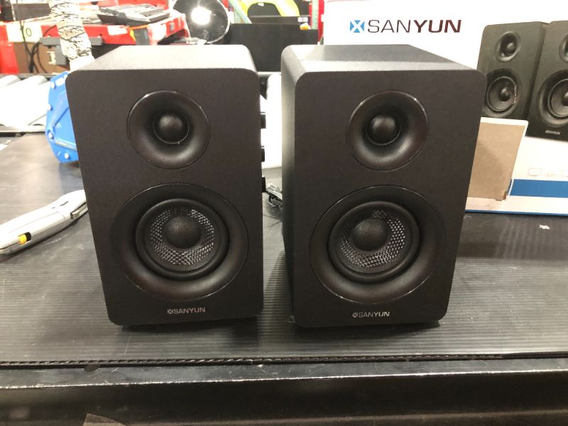 Photo 2 of Sanyun SW208 3" Active Bluetooth 5.0 Bookshelf Speakers – 60W Carbon Fiber Speaker Unit - Built-in 24bit DAC - Dynamic 3D Surround Sound – 2.0 Computer PC Monitor Gaming Speakers (Pair, Black)
