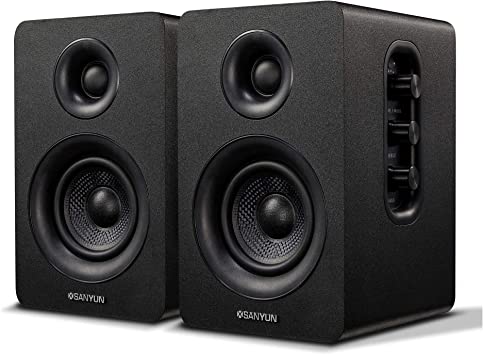 Photo 1 of Sanyun SW208 3" Active Bluetooth 5.0 Bookshelf Speakers – 60W Carbon Fiber Speaker Unit - Built-in 24bit DAC - Dynamic 3D Surround Sound – 2.0 Computer PC Monitor Gaming Speakers (Pair, Black)
