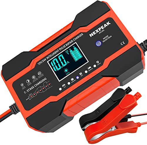 Photo 1 of 10-Amp Car Battery Charger, 12V and 24V Smart Fully Automatic Battery Charger Maintainer Trickle Charger w/ Temperature Compensation for Car Truck Motorcycle Lawn Mower Boat Marine Lead Acid Batteries
