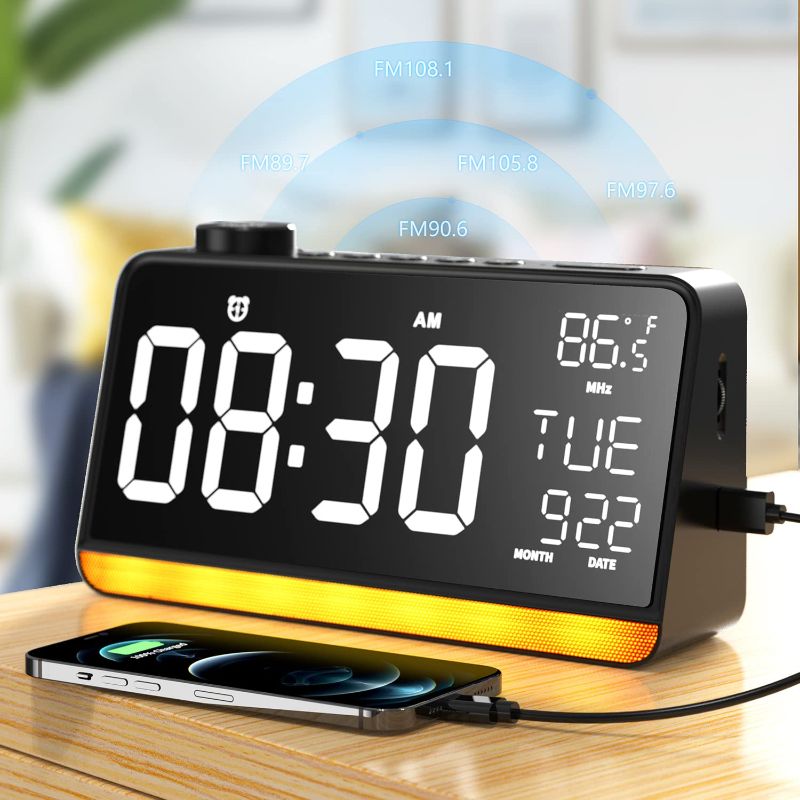 Photo 1 of Alarm Clock for Bedroom Dekala 9" Large Display Digital Clock Radios for Bedroom Alarm Clock with USB Charger Dual Alarm Clock Radio 4 Sleep Sound Machine Dimmer Night Light Snooze
