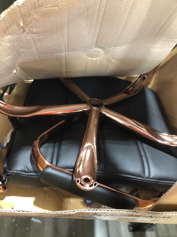 Photo 1 of Flash Furniture Mid-Back Desk Chair - Black LeatherSoft Executive Swivel Office Chair with Rose Gold Frame - Swivel Arm Chair
