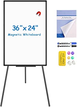 Photo 1 of VIZ-PRO Magnetic Whiteboard Easel Black, 36 x 24 Inches, Portable Dry Erase Board Height Adjustable for School Office and Home
