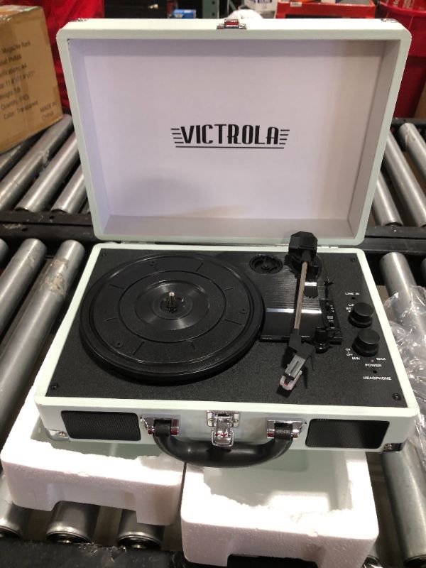 Photo 2 of Victrola Vintage 3-Speed Bluetooth Portable Suitcase Record Player with Built-in Speakers | Upgraded Turntable Audio Sound| Includes Extra Stylus | Mint (VSC-550BT-HOM)**MISSING POWER CORD!!!!
