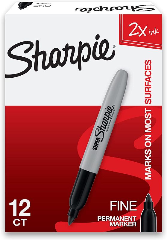 Photo 1 of Sharpie Super Permanent Markers, Fine Point, Black, 12 Count
