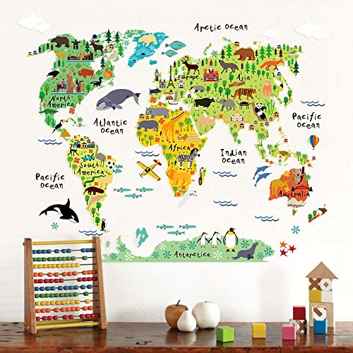 Photo 1 of Albany World Animal Map Kids Wall Stickers Decals Peel and Stick Removable for Nursery Bedroom Living Room
