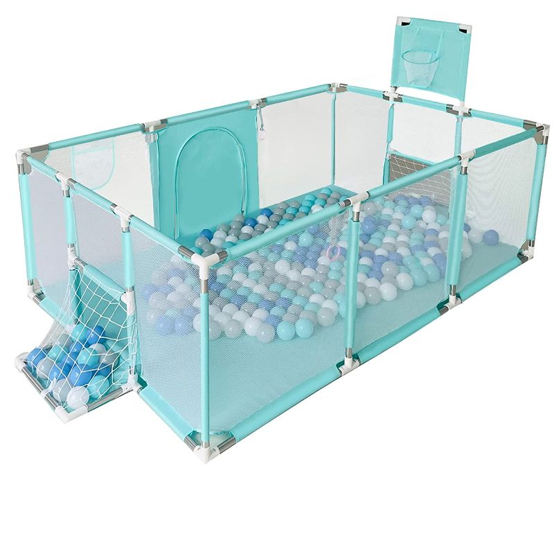 Photo 1 of Baby Ball Pit Play Area- Kids Ball Pit for Toddlers Large Gate Playpen Sturdy Fence for Childrens Indoor Outdoor Safety Play Yard Toy,Baby Fence with Football Door Frame (Not Includes Balls)
