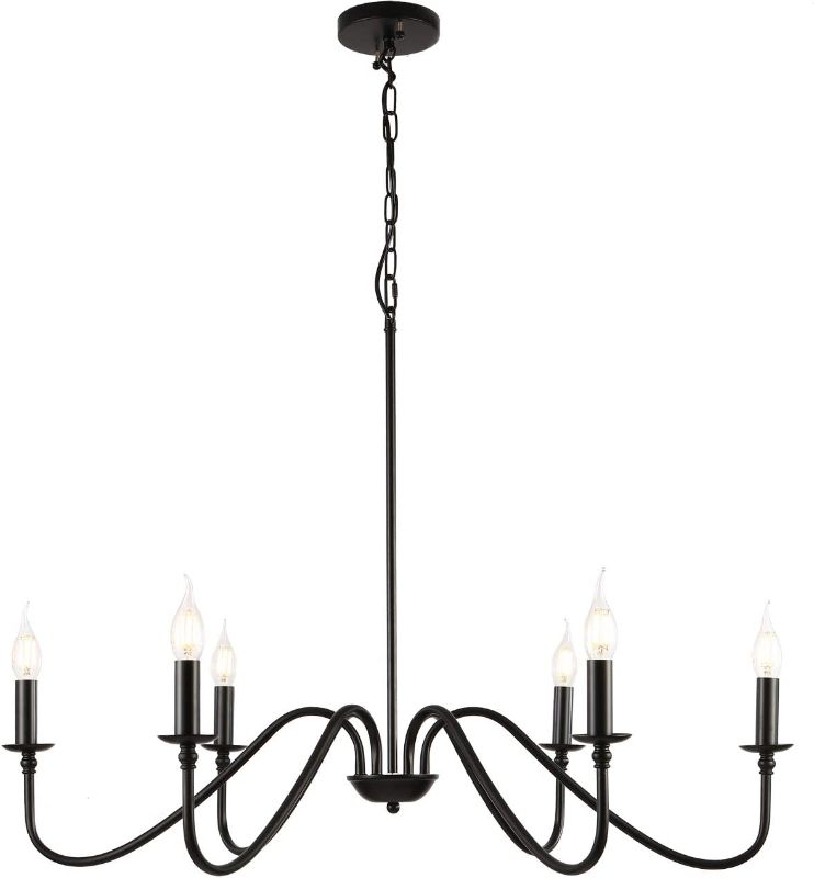 Photo 1 of 6-Light Black Farmhouse Chandelier,Large Size 34.65 inches(88cm) More Splendid,Industrial Modern Metal Lighting Fixture,Great for for Kitchen Island,Dining Room,Living Room,Bedroom
