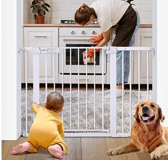 Photo 1 of 29.5” to 46” Safety Baby Gate, Extra Wide Auto-Close Dog Gate for Stairs, Easy Walk Thru Indoor Pet Gate for Doorways and Rooms, White Child
