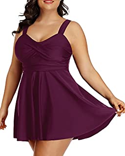 Photo 1 of Aqua Eve Plus Size Two Piece Swimsuits for Women Tankini Bathing Suits Flowy Swim Dress with Shorts, Purple, 12 Plus