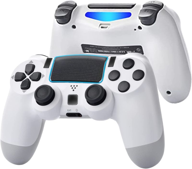 Photo 1 of Wiv77 Wireless Game Controller Compatible with P-4 System, Two Motors Game Joystick/Remote Controller/LED Indicator/Charging Cable/Stereo Headset Jack (White)
