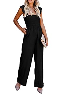 Photo 1 of BLENCOT Womens Ruffle Spaghetti Straps High Waisted Long Wide Leg Jumpsuits Rompers Black, Large