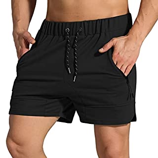 Photo 1 of BONTIME Men's Bodybuilding Gym Shorts - Quick Dry Workout Shorts for Men with Pockets, Elastic Waistband Running Shorts, Black, Medium Short 