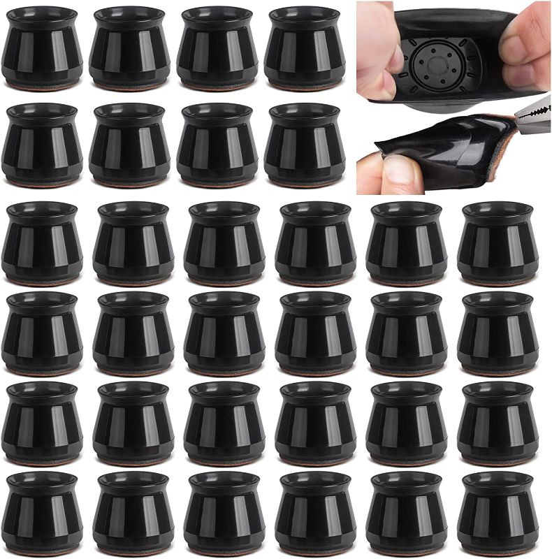 Photo 1 of 32 Pcs Chair Leg Protectors for Hardwood Floors, Black Silicone Chair Leg Floor Protectors Furniture Leg Caps with Felt Bottom Chair Leg Covers Protect Floors from Scratching Reduce Noise
