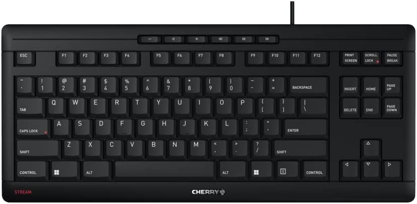 Photo 1 of CHERRY Stream Keyboard TKL Wired USB Keyboard TenKeyLess Compact Version Without Number Pad. Super Silent Keystroke. Ideal for Office and Industrial Use. Black
