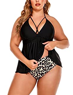 Photo 1 of AI'MAGE Swimsuit Women Plus Size Bathing Suit Two Piece Beach Swimwear with High Waisted Bottom Bikini Set, Black Leopard, X-Large