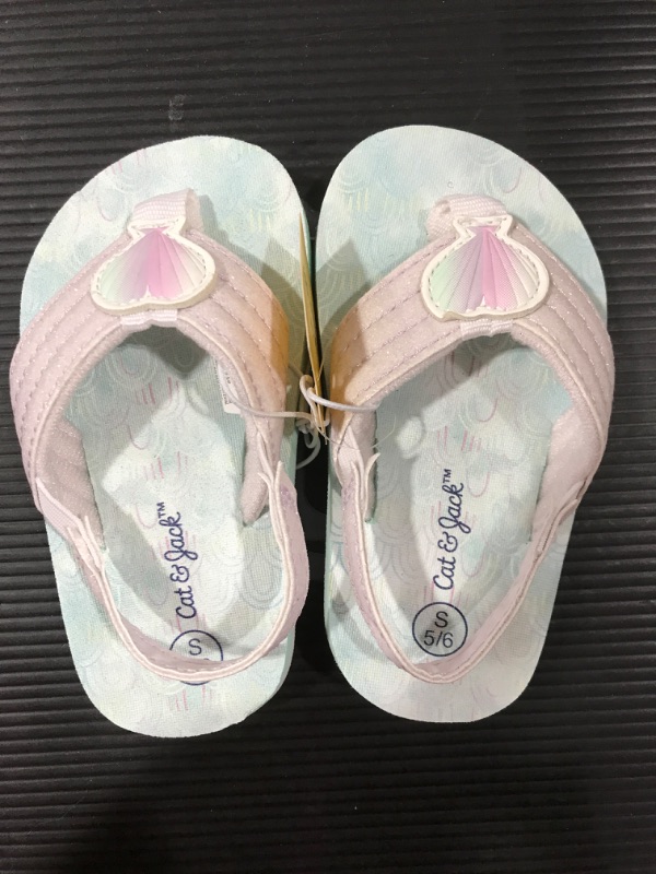 Photo 2 of [Size 5/6] Toddler Shawn Mermaid Print Slip-on Flip Flop Sandals - Cat & Jack White/Pink