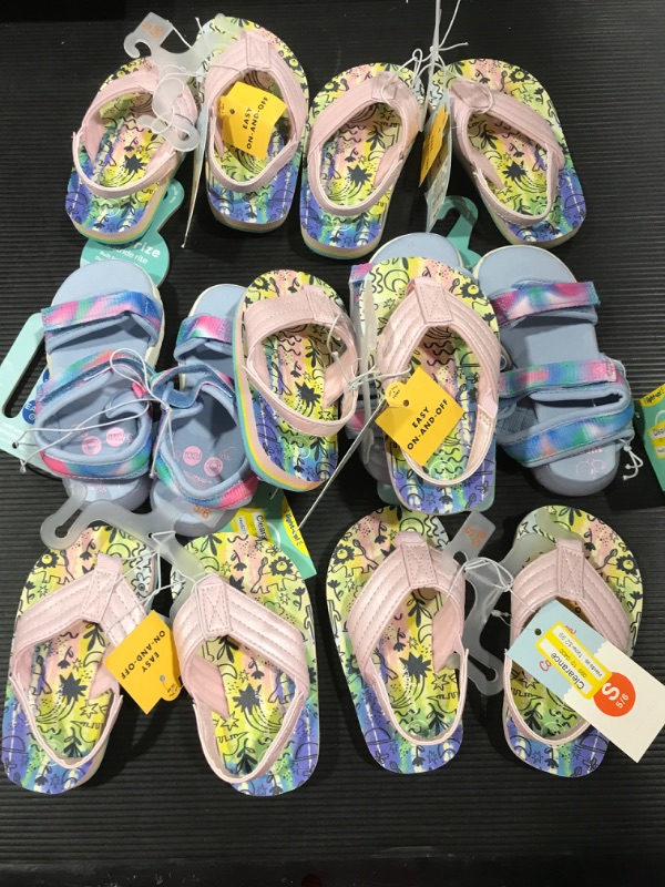 Photo 1 of [7 Pairs] Toddler Girls' Surprize by Stride Rite Lumos Light-up Double Adjust Sandals & Shawn Tie-Dye Slip-on Flip Flop Sandals - Cat & Jack [Size 5-7]
