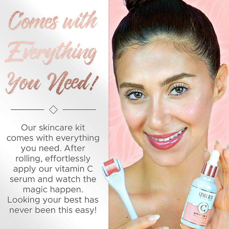 Photo 1 of Derma Roller Microneedling Kit for Face 0.30mm - Complete Skin Set with Vitamin C Serum 20% Hyaluronic Acid - Microneedle Roller Microdermabrasion 540 Titanium Micro Needles - Includes 3 Free Ebooks