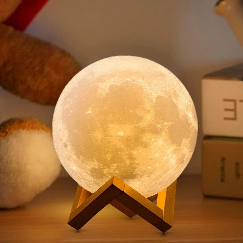 Photo 1 of AED 3D Moon Lamp 2023 Upgrade Night Light Moon Light 16 LED Colors with Wooden Stand & Remote/Touch Control and USB Rechargeable Diameter 7.1 inch (Large Size)