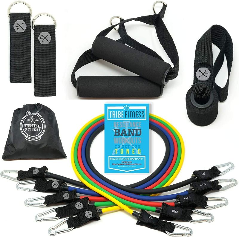 Photo 2 of TRIBE Resistance Bands Set and Weights for Exercises I Exercise Bands for Men with Workout Bands, Handles, Door Anchor, Ankle Straps, Carry Bag, Exercise eBook I Resistance Training, Fitness Equipment