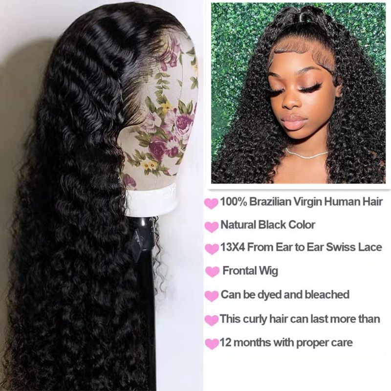 Photo 1 of 30 Inch Lace Front Wig Human Hair Deep Wave 13x4 Lace Frontal Curly Wigs for Black Women Wet and Wavy 180% Density HD Lace Front Wigs Human Hair Pre Plucked with Baby Hair Natural Hairline (30inch, 13x4 deep wave wig)