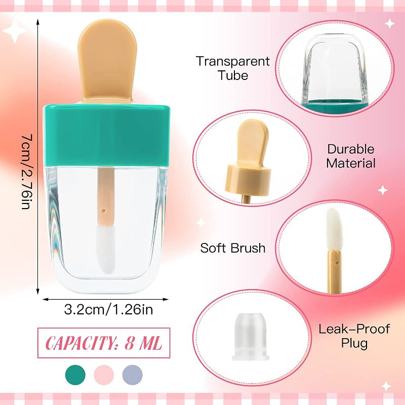 Photo 1 of WSERE 20 Pcs Cute Lip Gloss Tubes Empty Lipgloss Container, Portable 4g Lip Glaze Tubes Reusable Refillable Lip Gloss Container Bottles, Creative Lovely Ice Cream Shape DIY Cosmetic Samples Bottle