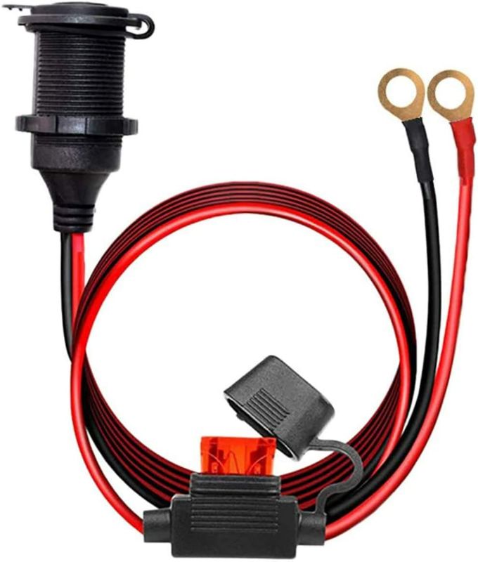 Photo 1 of 12V/24V Fixed Thread Cigarette Lighter Socket Extension Cable with Perforated Terminal, Direct Battery Type, car Cigarette Lighter Adapter. 14AWG 20A Heavy Duty Cable 10FT?Free Two Blade fuses?