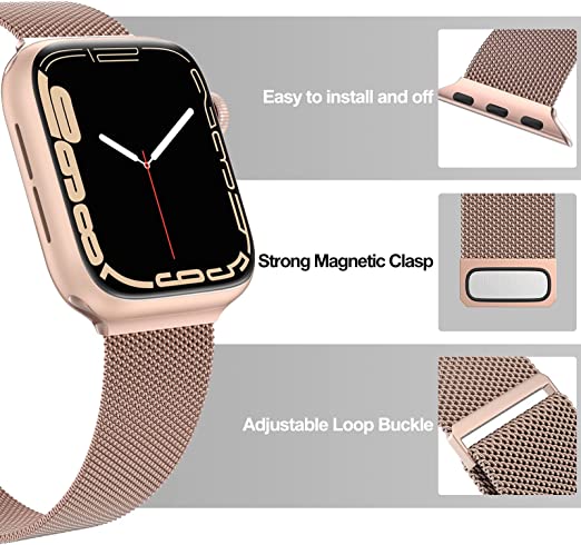 Photo 2 of EPULY Compatible with Apple Watch Band 42mm 44mm 45mm 49mm 38mm 40mm 41mm,Stainless Steel Mesh Loop Magnetic Clasp Bands for iWatch Ultra Series 8 SE 7 6 5 4 3 2 1 Women Men