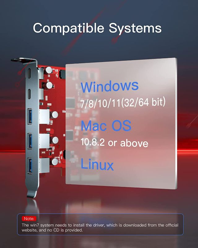 Photo 1 of Inateck PCIe to USB 3.2 Gen 2 Card with 20 Gbps Bandwidth, 3 USB Type-A and 2 USB Type-C Ports, RedComets U21