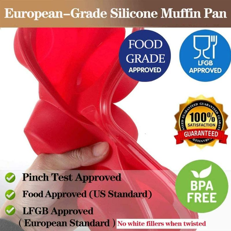 Photo 3 of Silicone Muffin Pan, European LFGB Silicone Cupcake Baking Pan, 6 Cup Muffin, Non-Stick Muffin Tray, Egg Muffin Pan, Food Grade Muffin Molds, BPA Free Muffin Tins Red