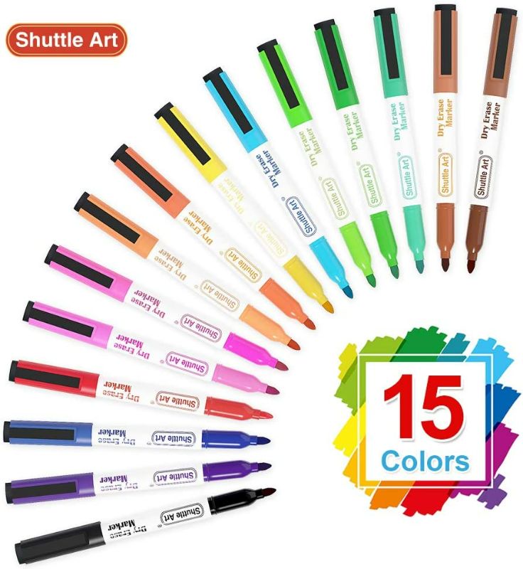 Photo 3 of Shuttle Art Dry Erase Markers, 15 Colors Magnetic Whiteboard Markers with Erase,Fine Point Dry Erase Markers Perfect For Writing on Whiteboards, Dry-Erase Boards,Mirrors for School Office Home