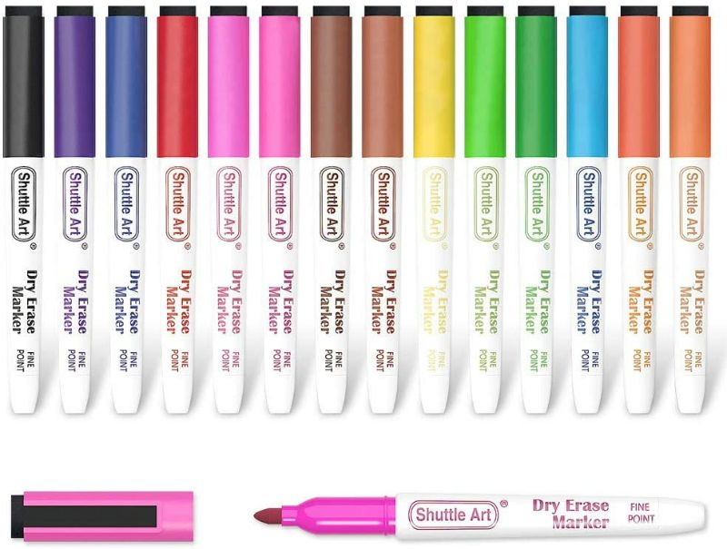Photo 2 of Shuttle Art Dry Erase Markers, 15 Colors Magnetic Whiteboard Markers with Erase,Fine Point Dry Erase Markers Perfect For Writing on Whiteboards, Dry-Erase Boards,Mirrors for School Office Home