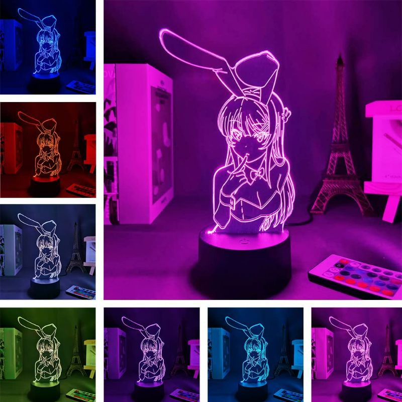 Photo 3 of Bunny Girl Senpai Anime Lamp 16 Colors Remote Control Conversion Anime Light Mai Sakurajima 3D Illusion Lamp for Kids Birthday Gifts Bedroom Decoration