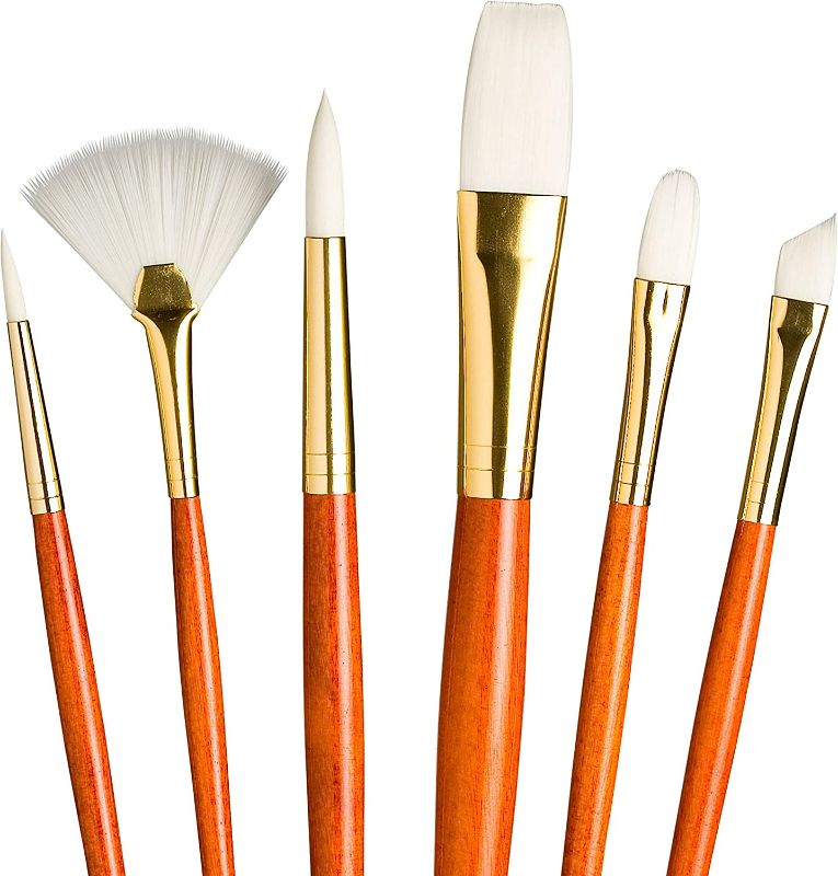 Photo 2 of Princeton Real Value, Series 9100, Paint Brush Sets for Acrylic, Oil & Watercolor Painting, Syn-White Taklon (Rnd 2, 6, Fan 2, Flb 4, Angular 4, Flat 10)