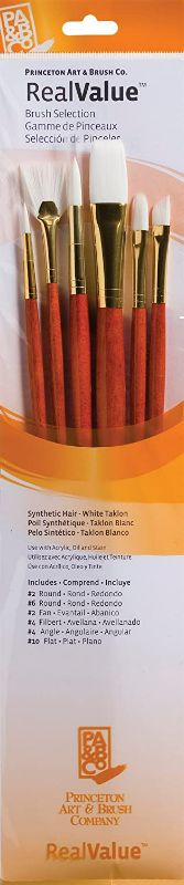 Photo 1 of Princeton Real Value, Series 9100, Paint Brush Sets for Acrylic, Oil & Watercolor Painting, Syn-White Taklon (Rnd 2, 6, Fan 2, Flb 4, Angular 4, Flat 10)