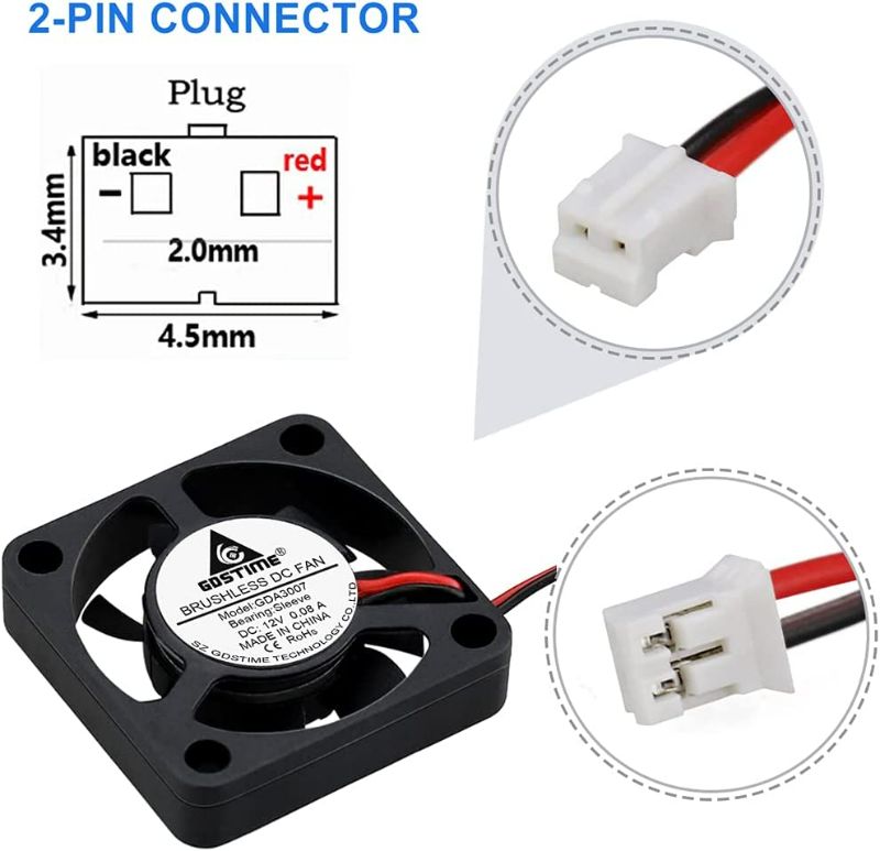 Photo 2 of GDSTIME 30mm x 30mm x 7mm PH 2.0 12v Dc Brushless Cooling Fan