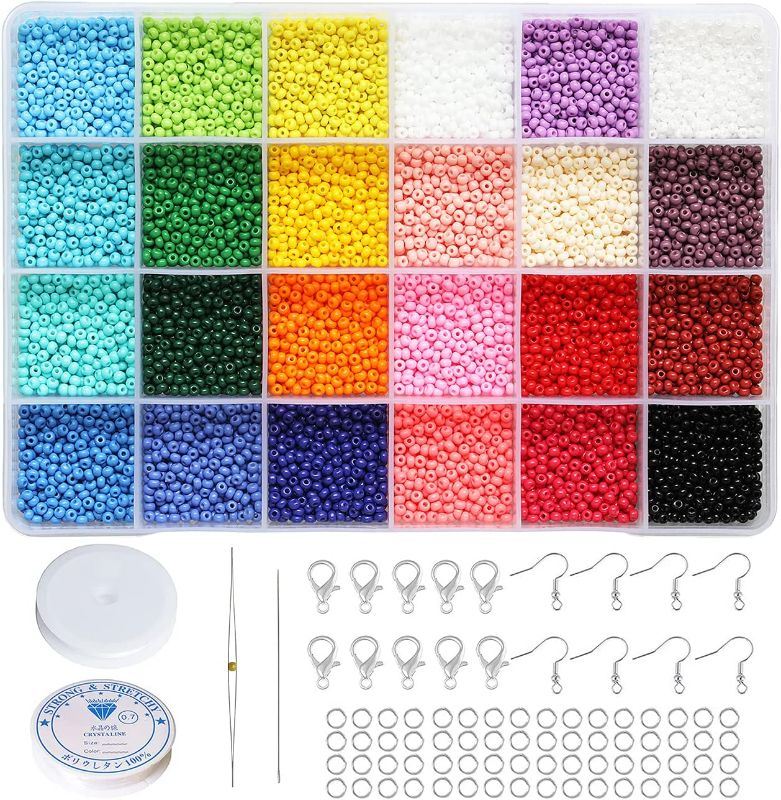 Photo 1 of BALABEAD 3mm Round Size Almost Uniform Glass Seed Beads with Beading Kit, About 7800pcs in Box 24 Multicolor Assortment Size 8/0 Craft Seed Beads for Jewelry Making,(About 325pcs/Color, 24 Colors)