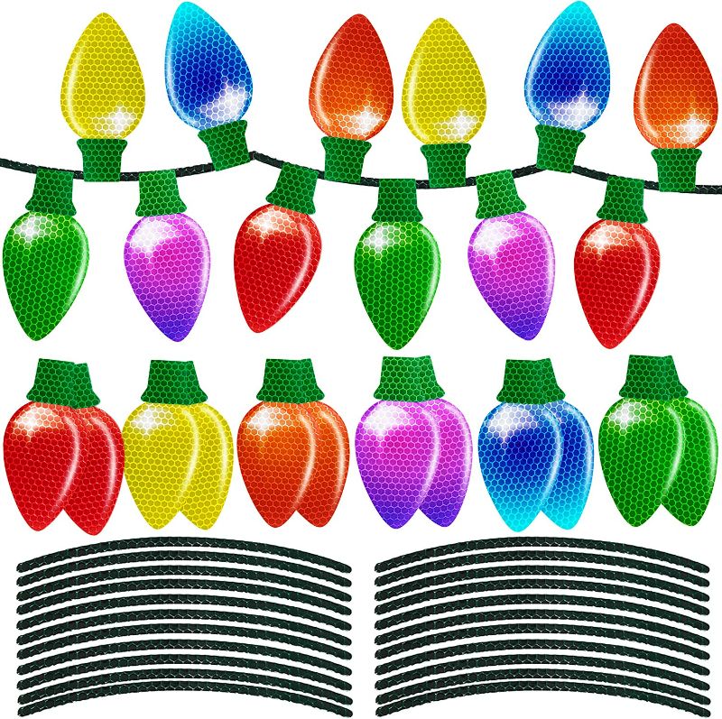 Photo 1 of 72 Pieces Christmas Car Refrigerator Decorations - 24 Reflective Bulb Light Shaped Magnets 48 Magnetic Wires Ornaments Set Xmas Holiday Cute Decor
