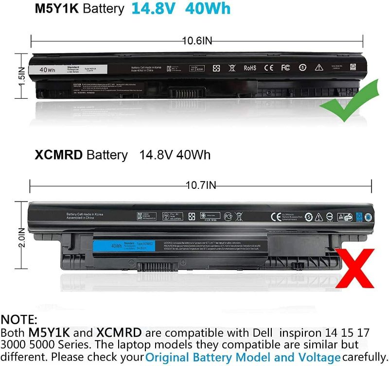 Photo 3 of 40WH M5Y1K 14.8V Battery for Dell Inspiron 14 15 17 5000 3000 Series 5559 5558 3551 3451 3558 i3558 3567 5755 5756 5458 5759 5758 5759 GXVJ3 453-BBBQ WKRJ2 VN3N0 HD4J0 991XP P63F P47F P51F P52F P64G