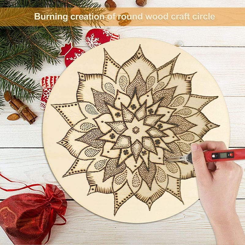 Photo 1 of 12 Pieces 12 Inch Wood Circles for Crafts - Unfinished Blank Wooden Circle, Wood Slices for Painting, Home, Party, Holiday Decor