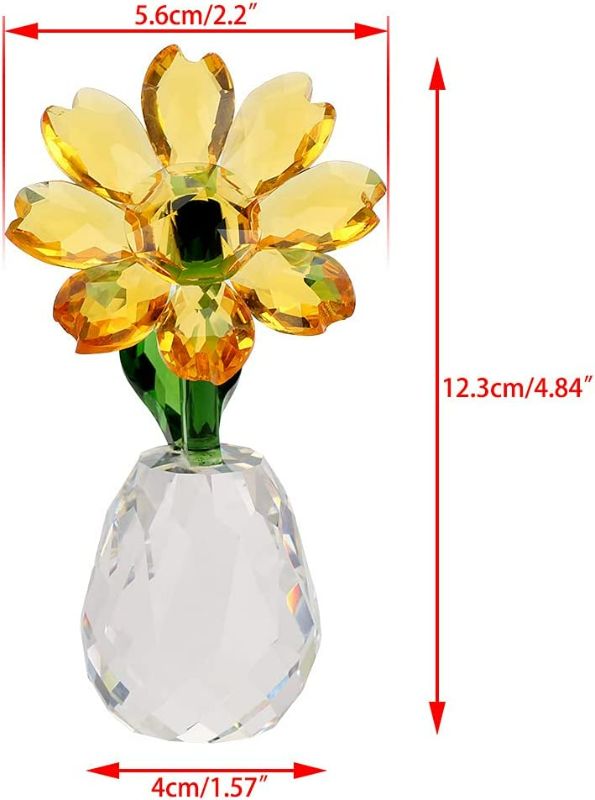 Photo 3 of OwnMy Crystal Sunflower Glass Figurine Ornament Paperweight Table Decoration with Gift Box, Crystal Glass Bouquet Flower Centerpieces for Home Decor