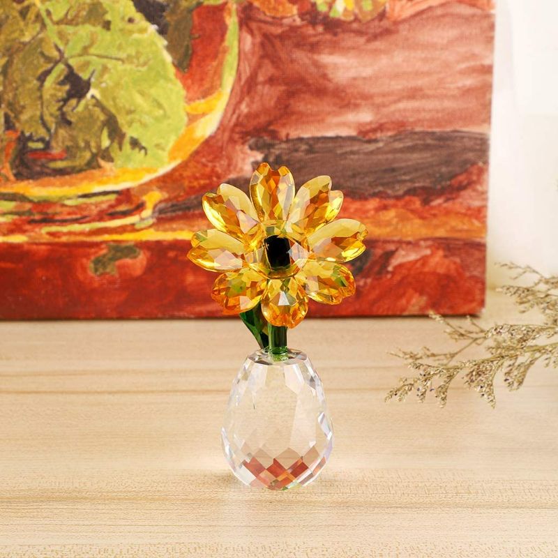 Photo 2 of OwnMy Crystal Sunflower Glass Figurine Ornament Paperweight Table Decoration with Gift Box, Crystal Glass Bouquet Flower Centerpieces for Home Decor